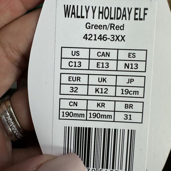 Hey Dude Kids size 13 Holiday Elf Green Red Slip On Shoes - Picture 8 of 8